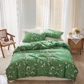 Beddengoedset 155 x 220 cm, groen microvezel dekbedovertrek 155 x 220 cm en kussensloop 80 x 80 cm, esthetisch bloementakontwerp, modern dekbedovertrek met ritssluiting voor eenpersoonsbed