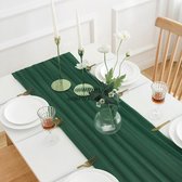 Chiffon tafelloper, tafeldecoratie, bruiloft, 3 m x 70 cm, decoratieve tafelloper, tule, decoratieve stof, donkergroen