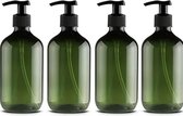 Set van 4 Pompflessen, 500 ML, zeep dispenser kunststof transparant groen, navulbare shampoo fles.