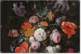 Muurdecoratie Stilleven met bloemen en een horloge - Schilderij van Abraham Mignon - 180x120 cm - Tuinposter - Tuindoek - Buitenposter