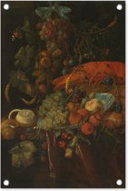 Tuindecoratie Stilleven met vruchten en een kreeft - Schilderij van Jan Davidsz. de Heem - 40x60 cm - Tuinposter - Tuindoek - Buitenposter