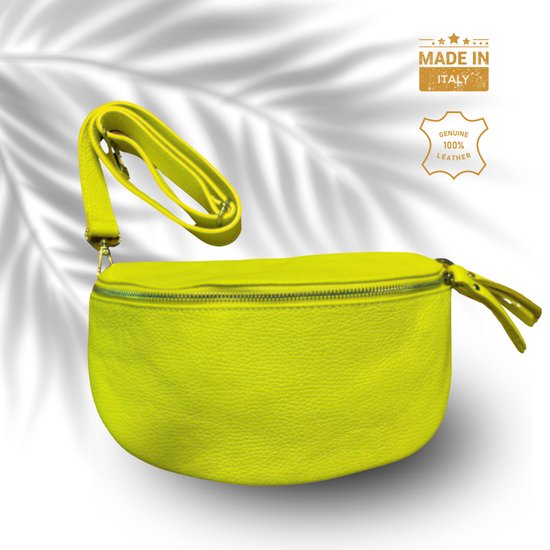 UrbanEase Narcis - geel - trendy lederen crossbody tas - heuptasje voor Dames - crossbody bag - made in Italy - ECHT LEDER - Belt Bag - Fanny Pack - Fashion Accessories - Urban Style - Hands-Free Bag