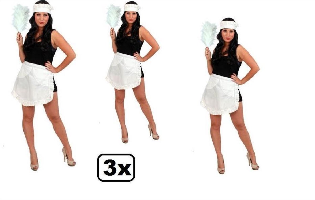 3x Serveerster schort wit met kapje