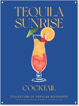 Tuinposter 90x120 cm - Cocktail - Tequila sunrise - Blauw - Zomer - Vintage - Tuindecoratie voor buiten - Schutting decoratie - Tuin - Beach bar accessoires - Tuindoek - Buitenposter