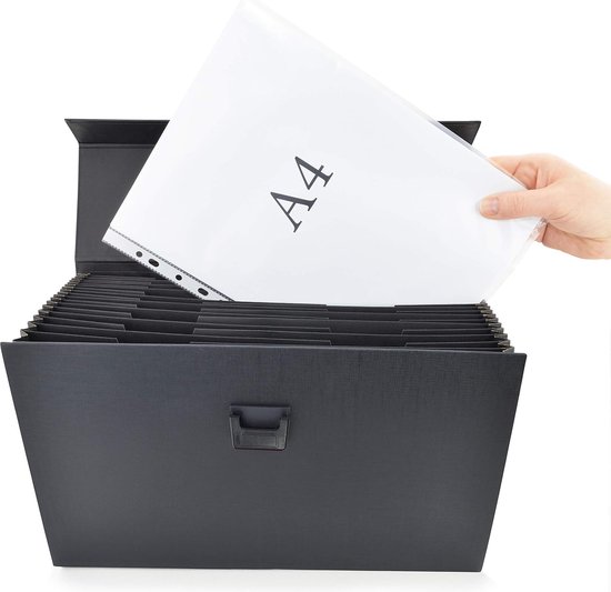 Uniclife Vuurvaste documentenbox met sleutelslot en handvat, 33 x 27 x 10 cm, grote slotbox voor A4-papier, waterbestendige kluis voor waardevolle spullen, paspoorten en contant geld, draagbare