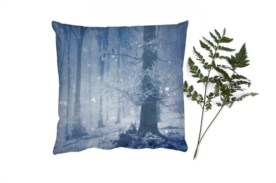 Sierkussens - Kussentjes Woonkamer - 40x40 cm - Bos - Winter - Sneeuw - Kerstversiering - Kerstdecoratie voor binnen - Woonkamer