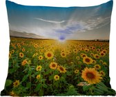 Coussin d'extérieur - Coucher de soleil - Fleurs - Tournesol - Horizon - Paysage - 45x45 cm - Résistant aux intempéries