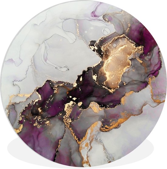 WallCircle - Wall Circle - Wall Circle Indoor - Marbre - Abstrait - Or - Violet - 30x30 cm - Décoration murale - Peintures Ronds