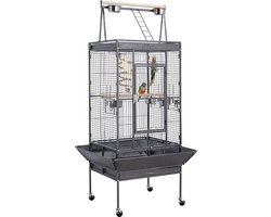 MKSS® Papegaaienkooi - Parkietenkooi - Grote Vogelkooi voor Binnen - Inclusief Speelgoed - Met Badhuis - 82x78x170cm - Zwart