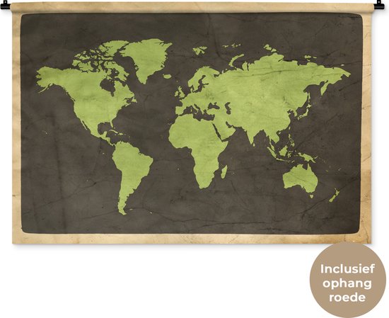 Wandkleed WereldkaartenKerst illustraties - Vintage wereldkaart met groene landen Wandkleed katoen 150x100 cm - Wandtapijt met foto