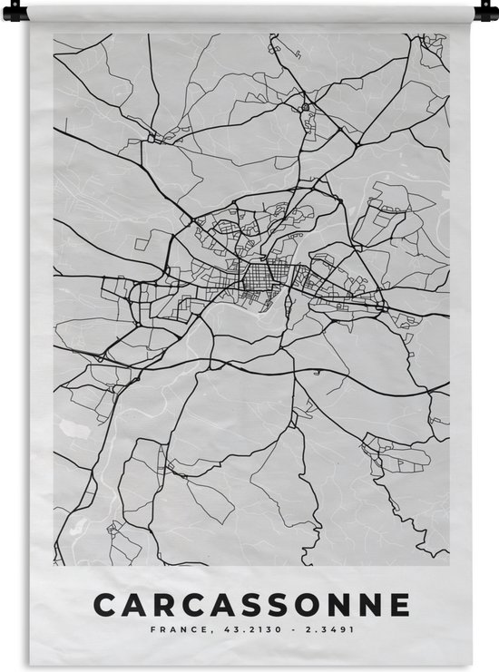 Wandkleed - Wanddoek - Plattegrond – Carcassonne – Stadskaart – Kaart – Frankrijk - 120x180 cm - Wandtapijt