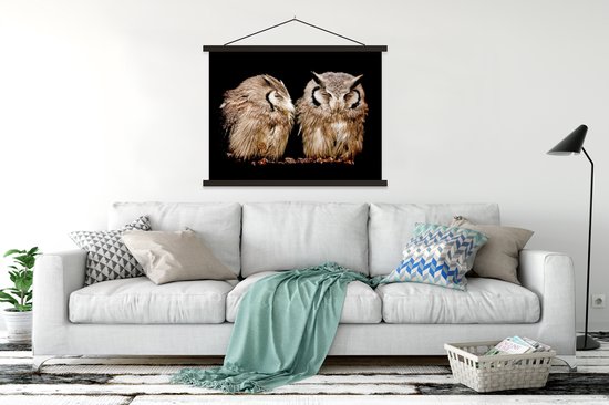 Support pour affiche avec affiche 150 x 113 cm - Affiche scolaire - Hibou - Vogel - Zwart - Affiche textile - Lattes noires
