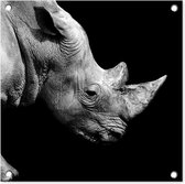 Posters de jardin Portrait photo rhinocéros sur fond noir en noir et blanc - 50x50 cm - Toile jardin