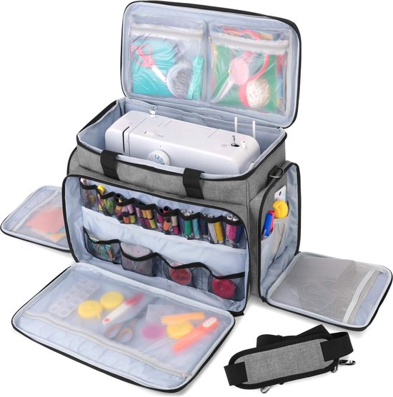 Naaimachinetas, draagtas voor naaimachines, compatibel met de meeste standaard naaimachines en accessoires (lege tas), grijs