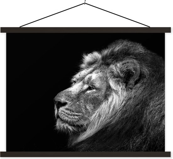Poster Lion sur fond noir en textielposter noir et blanc lattes noires 40x30 cm - petit - Tirage photo sur plaque scolaire (décoration murale salon / chambre)