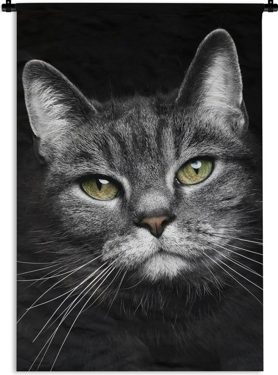 Wandkleed - Wanddoek - Huisdieren - Kat - Dieren - Zwart - Wit - 90x135 cm - Wandtapijt