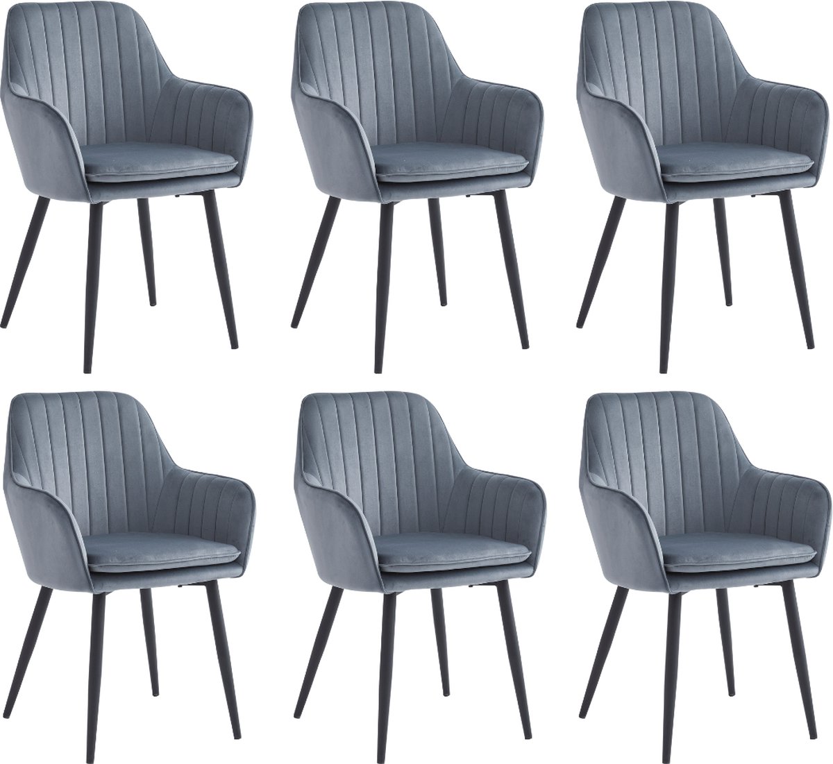 Colenis® - Lavinia Eetkamerstoel - Set Van 6 - Grijs - Fluweel - Velvet - Industrieel - Met armleuning