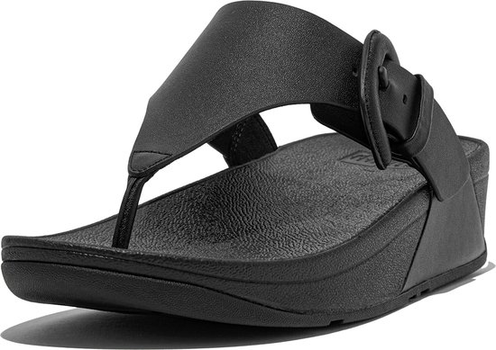 Fitflop Lulu Covered-buckle Raw-edge Leather Toe-thongs Slides Zwart EU 39 Vrouw