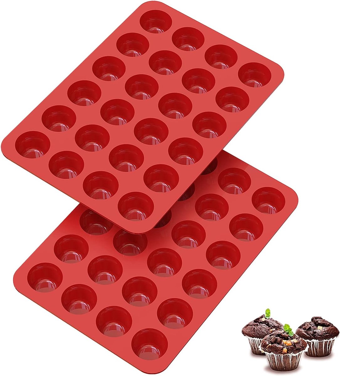 Mini muffinvorm siliconen voor 24 - 2 stuks siliconen muffinvormen, cupcakevormen, muffin bakvorm anti-aanbak