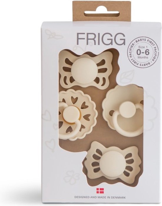 FRIGG-baby first sucette pack-quatre tétines-daisy-lucky-papillon-conte de fées-crème 4 pièces