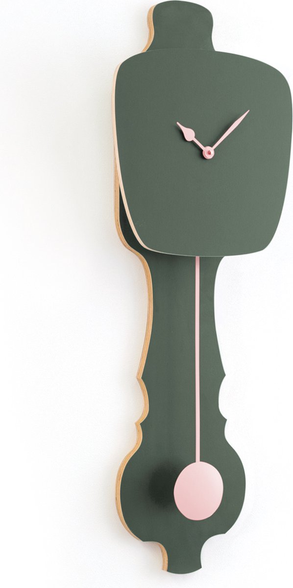KLOQ - Wandklok met Pendule - Batterijen Inbegrepen - Wanddecoratie - Quartz Beweging - Niet-Tikkend Batterij Aangedreven - Mist Groen (SE) & Perzik Pastel - Groot