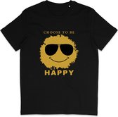 Grappig Heren en Dames T Shirt Unisex - Smiley Quote: Choose To Be Happy - Zwart - S