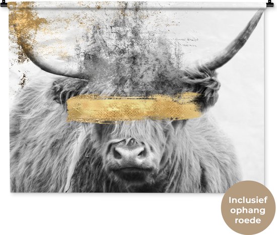 Wandkleed - Wanddoek - Schotse hooglander - Goud - Verf - 150x112 cm - Wandtapijt