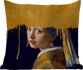 Buitenkussen Weerbestendig - Meisje met de parel - Goud - Vermeer - 50x50 cm