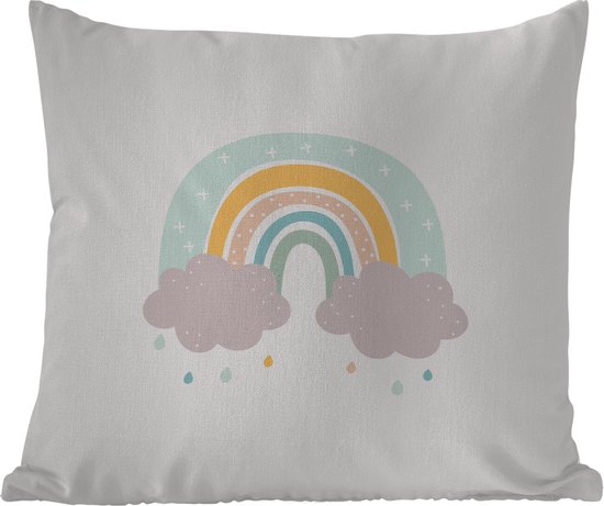 Sierkussen Buiten - Regenboog - Wolken - Regen - Kinderen - Pastel - 60x60 cm - Weerbestendig