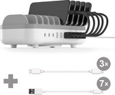 Station d'accueil de chargement Smart Cazy 120 W avec 10 ports - USB-A/USB-C + 7x câble USB-A vers USB-C - 20 cm + 3x câble USB-C vers USB-C - 20 cm - Wit