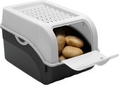 Aardappelopbergdoos, donkerblauw en wit, set van 2, groentebox, aardappelbox met deksel voor ca. 4 kg aardappelen + 6 stickers met groentesoorten