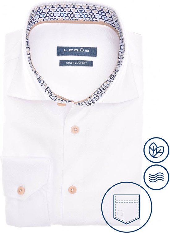 Ledub modern fit overhemd - twill - wit - Strijkvriendelijk - Boordmaat: 43