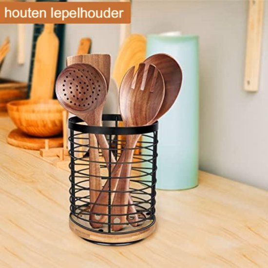 MIAMIO Keramische keukengereihouder/keukenorganizerset, boerderijdecoratie voor het organiseren van het aanrecht en het opbergen van bestek, lepels ( zwart