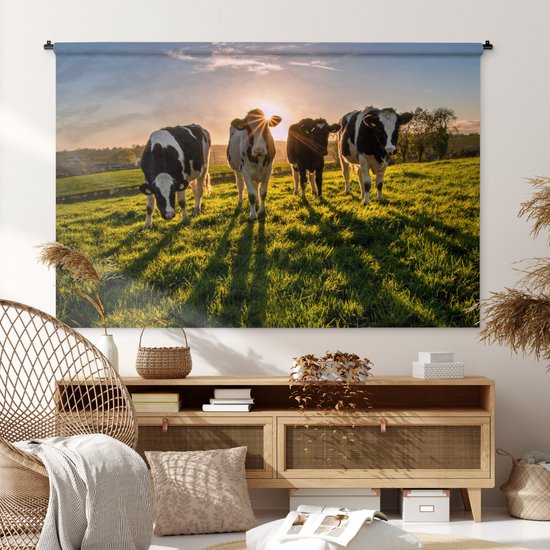 Tapisserie - Toile murale - Vaches - Soleil - Herbe - Animaux - Ferme - 180x120 cm - Tapisserie