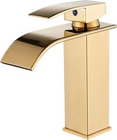 Robinet mitigeur de salle de bains en or brossé, robinet de cascade à levier unique, robinet de lavabo en acier inoxydable pour salle de bains