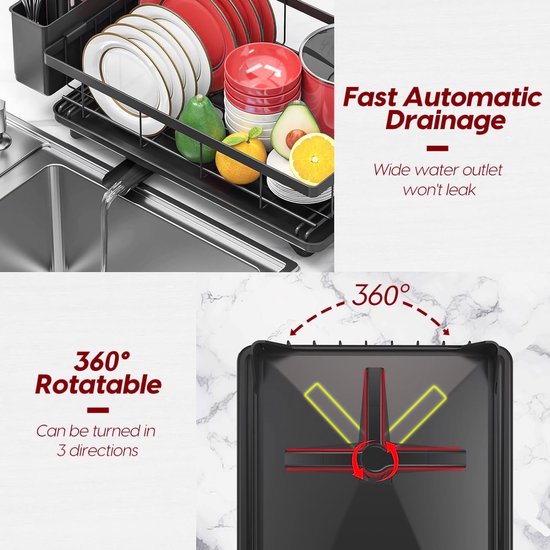 Égouttoir à vaisselle BOTC avec porte-couverts amovible - Acier inoxydable 304 - Égouttoir à vaisselle avec égouttoir séparé - Pour couverts, assiettes, bols et poêles