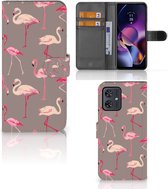 Hoesje met naam Geschikt voor Motorola Moto G54 Wallet Book Case Flamingo