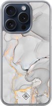 Casimoda® hoesje - Geschikt voor iPhone 15 Pro - Marmer Grijs - 2-in-1 case - Schokbestendig - Marble design - Verhoogde randen - Grijs, Transparant