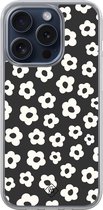 Casimoda® hoesje - Geschikt voor iPhone 15 Pro - Retro Bloempjes - 2-in-1 case - Schokbestendig - Bloemen - Verhoogde randen - Zwart, Transparant