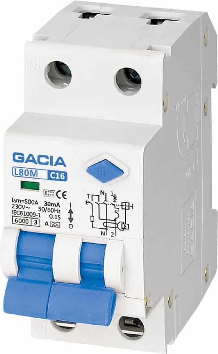 Gacia aardlekautomaat C 32A 1P+N 30mA - L80M-C32