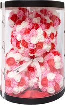 Cupido’s Choice ® Rozen beer in ronde doos met rozenblaadjes – Rozen teddybeer – Rose Bear - Valentijn – Rozenbeer - Rood, Roze en Wit