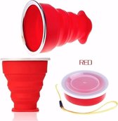 Rood - Opvouwbare Siliconen Beker met Deksel - 200 ml | Compact, Draagbaar - EcoDoen - Kantoor - Camping - Thuis - School - Buitenshuis