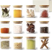 Kruidenpotjes Bamboe [12 x 150ml] – Stapelbare Kruidenpotjes Glas – Glazen Voorraadpotten Glas Set - Spice Jars - kruiden organizer - voorraadbussen - glazen potjes - voorraaddozen thee