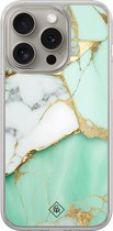 Casimoda® hoesje - Geschikt voor iPhone 15 Pro Max - Marmer Mintgroen - 2-in-1 case - Schokbestendig - Marble design - Verhoogde randen - Mint, Transparant
