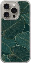 Casimoda® hoesje - Geschikt voor iPhone 15 Pro Max - Monstera Leaves - 2-in-1 case - Schokbestendig - Bloemen - Verhoogde randen - Groen, Transparant