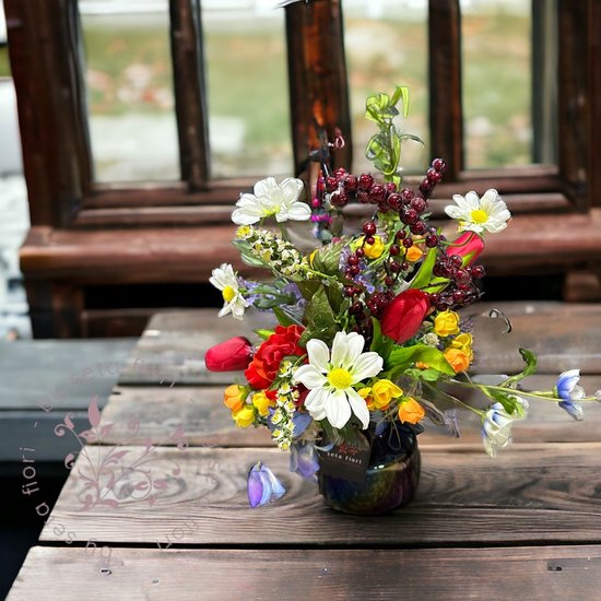 Seta Fiori - fleurs en soie - bouquet - rouge blanc bleu -