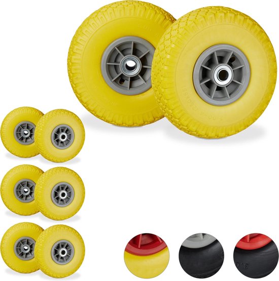 relaxdays 8 x volant - 3.00-4 - pneu en caoutchouc - paliers lisses - 150 kg - axe 20 mm