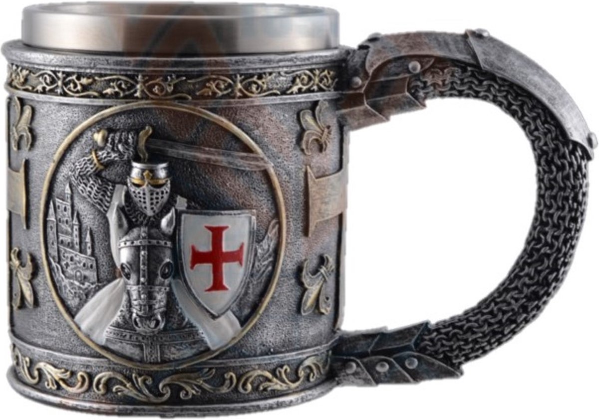 Pul Kruisvaarder op Paard - handbeschilderd - metalen inzet verwijderbaar - (bxhxd) ca. 16cm x 11cm x 11cm