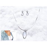 SARA jewelry SET - ketting met hanger + bijpassende oorstekers - wit / blank - 42 + 6 cm ketting - 1,5 x 0,5 cm oorstekers - zilvertone - volwassenen jeugd kinderen- dames meisjes - casual feest bruiloft gala communie