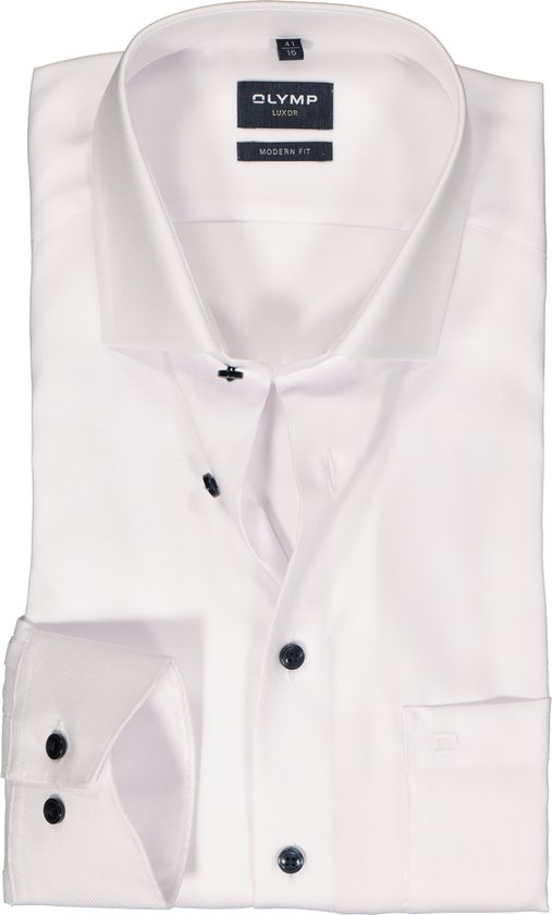 OLYMP modern fit overhemd - structuur - wit - Strijkvrij - Boordmaat: 40